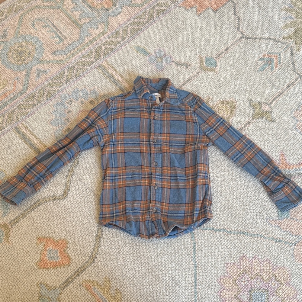 Plaid Kids Shirt in Blue and Orange Small (5/6)